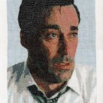 Stacia Yeapanis. “Don Draper,” 2011. Handmade cross-stitch embroidery. 14 x 10 in. Courtesy the artist.
