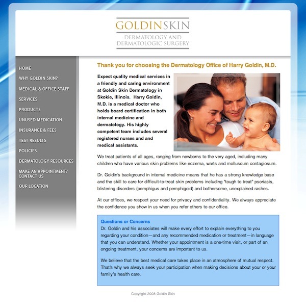 Copywriting Client: GoldinSkin Dermatology and Dermatologic Services