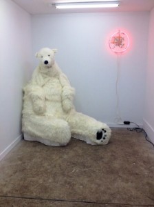 Diego Leclery as polar bear (photo by the author for Hyperallergic) (click to enlarge)