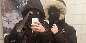 Two adolescent girls snap a selfie before robbing a fast-food restaurant in Sweden (image via Tumblr)